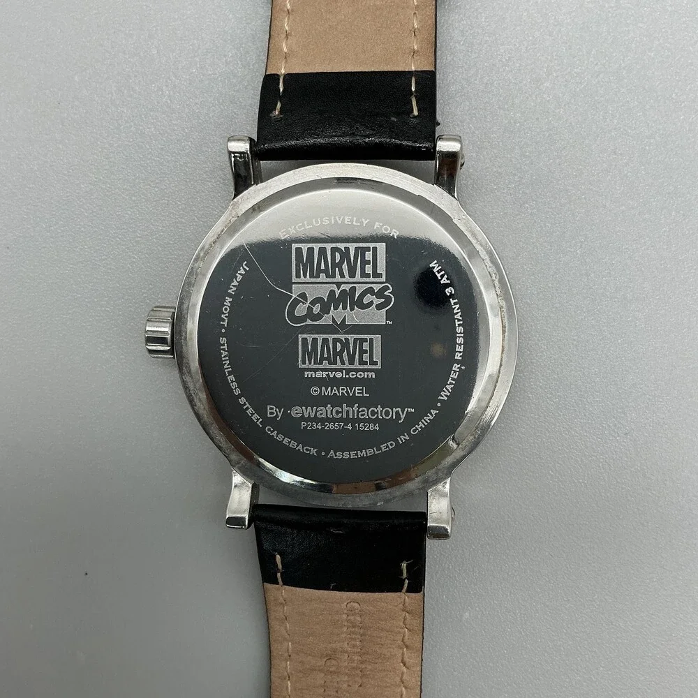 Marvel Comics Spider-Man Mens Watch 43mm Multicolor Dial Leather New Battery